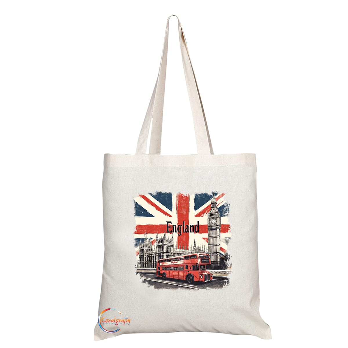 TB2043 - Natural Reusable Shopping Souvenir Tote Bag Featuring England - (Design 6)