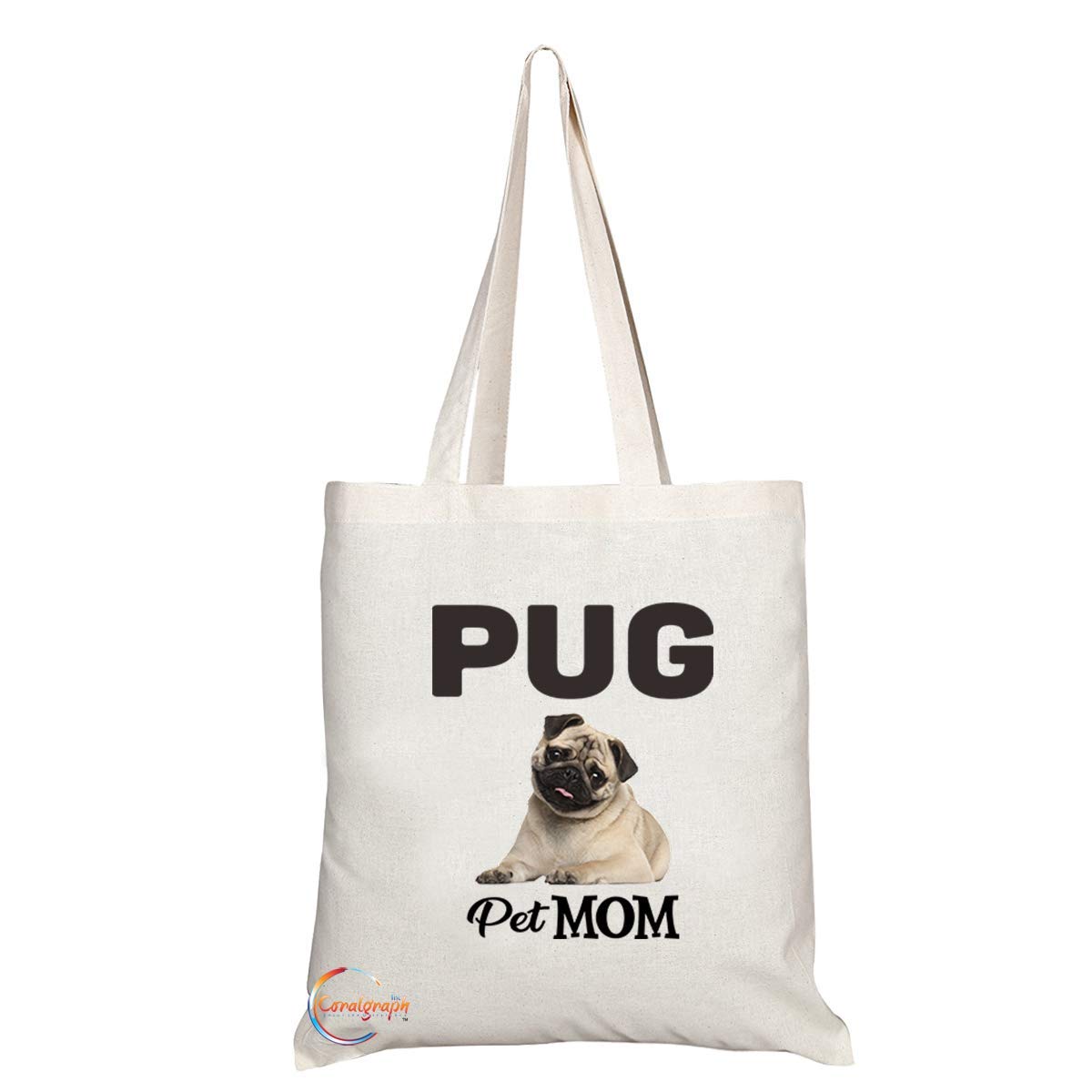 TB610 Pet MOM PUG Novelty Present Gift Printed Eco-Friendly Stylish Long Handled Tote Shoulder Bag
