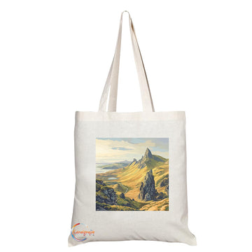 Natural Reusable Shopping Souvenir Tote Bag Featuring Cities and Landmarks in United Kingdom (Trotternish Penninsula)