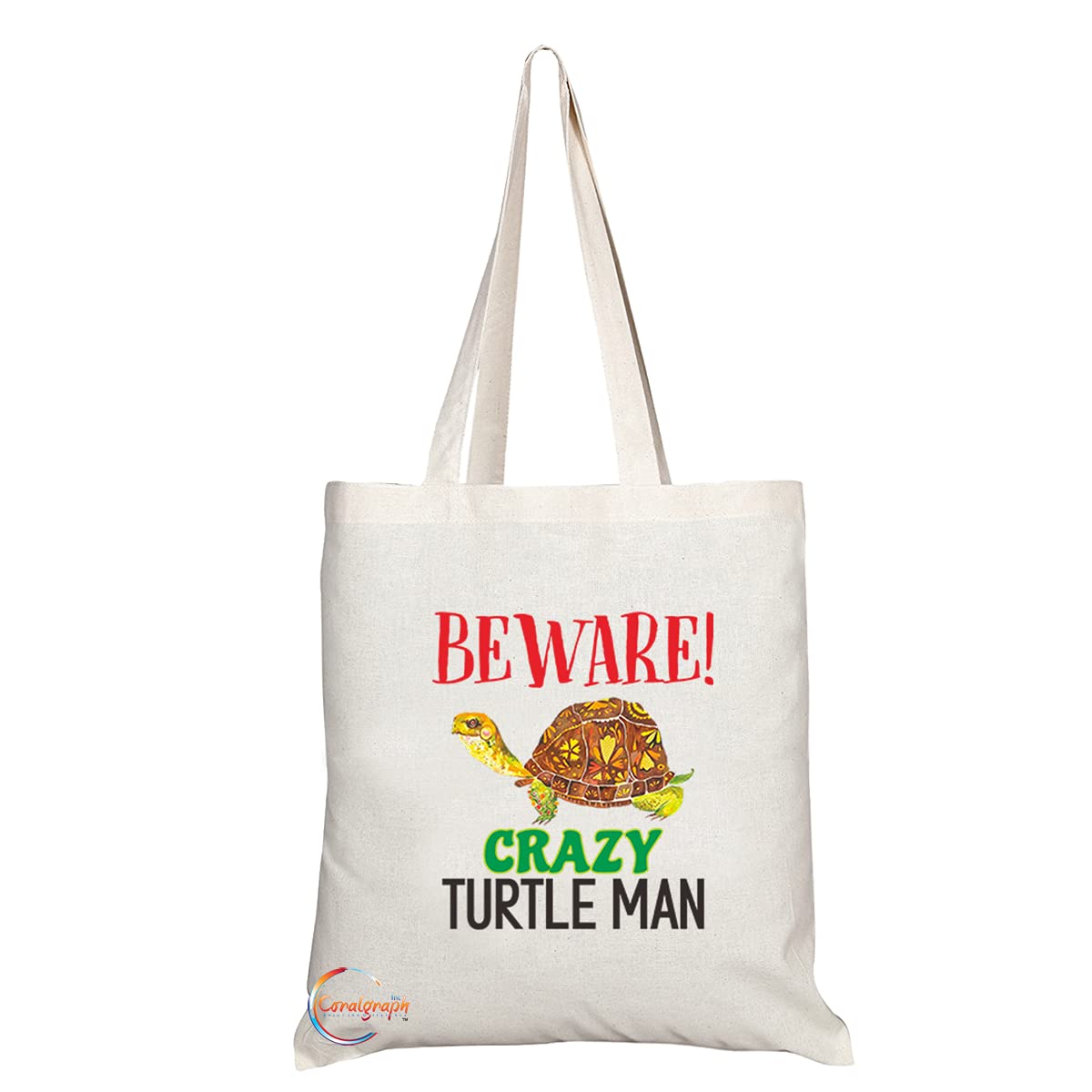 TB1239 Beware Crazy Turtle Man Novelty Present Gift Printed Eco-Friendly Stylish Long Handled Tote Shoulder Bag