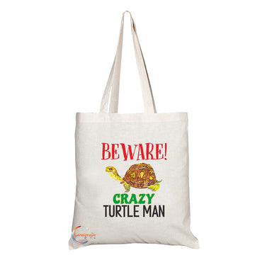 TB1239 Beware Crazy Turtle Man Novelty Present Gift Printed Eco-Friendly Stylish Long Handled Tote Shoulder Bag