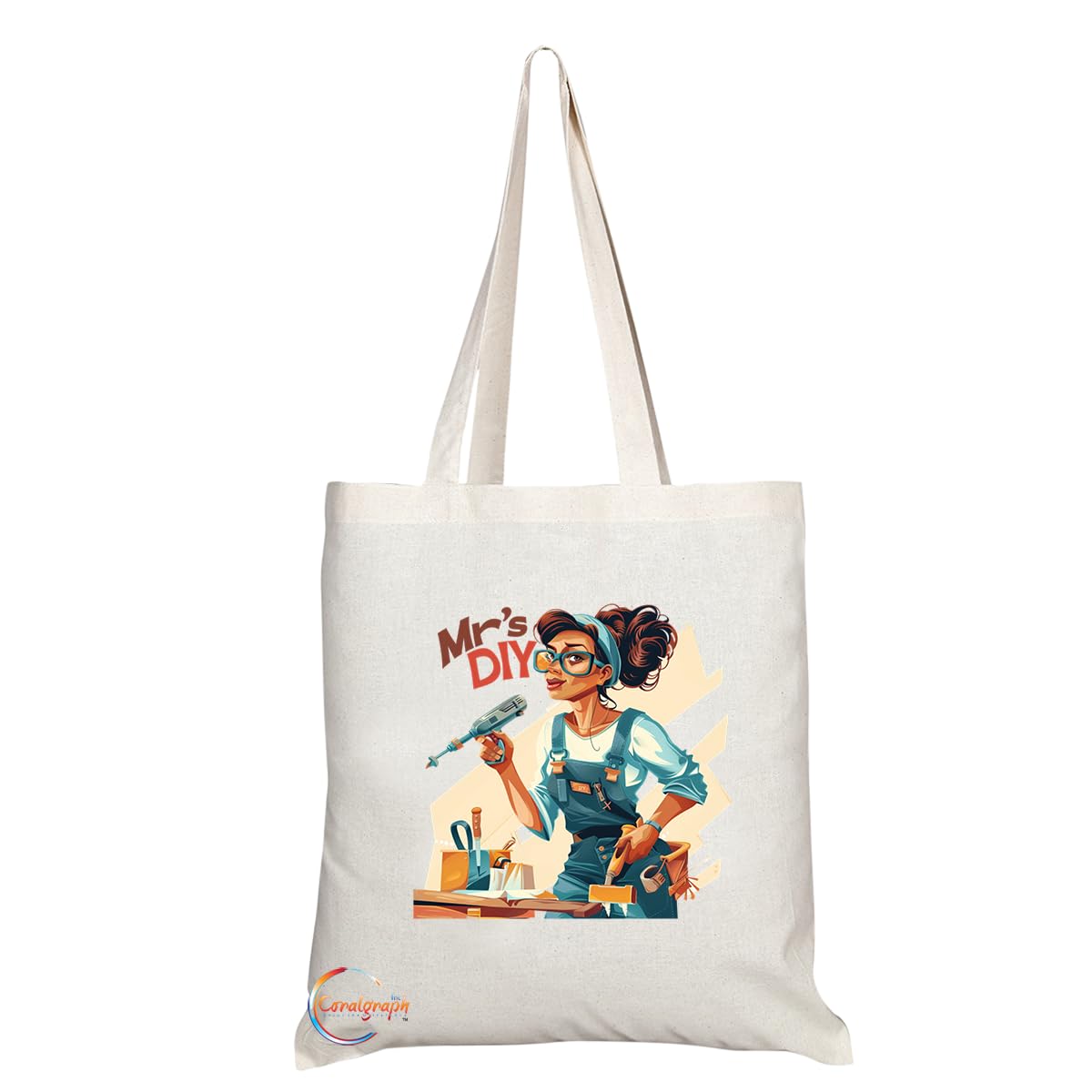 TB1777 Mrs DIY Tote Bag - Great for Female DIY Enthusiasts, Handymen, Home Improvement Lovers - Sustainable, Stylish, Long Handled, Durable and Reusable