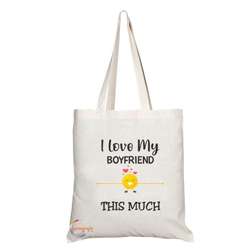 TB1188 Love My Boyfriend This Much Novelty Present Gift Printed Eco-Friendly Stylish Long Handled Tote Shoulder Bag