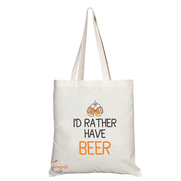 TB1167 I'd Rather Have Beer Novelty Present Gift Printed Eco-Friendly Stylish Long Handled Tote Shoulder Bag