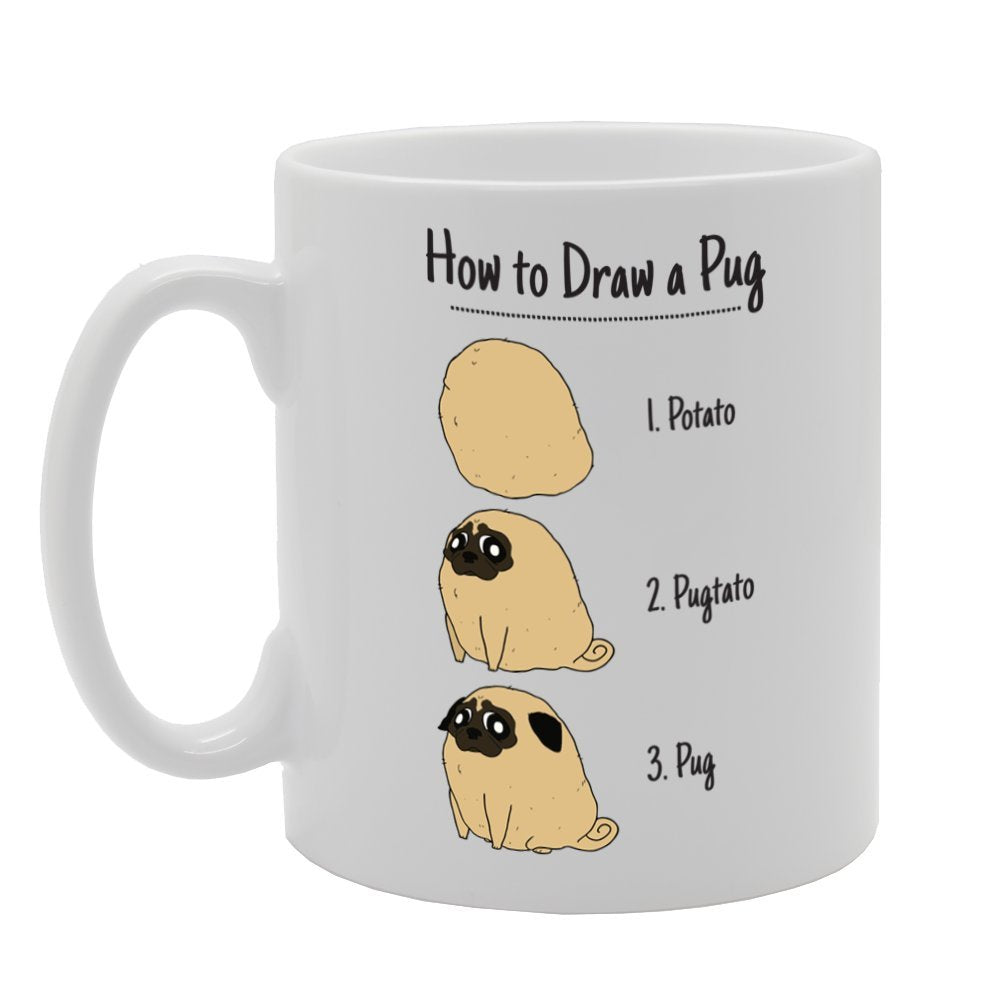 How To Draw A Pug? Funny Illustration   Printed Tea Coffee Ceramic  Mg2135 - Funny Printed Coffee Mug - Great Gift Idea