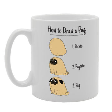 How To Draw A Pug? Funny Illustration   Printed Tea Coffee Ceramic  Mg2135 - Funny Printed Coffee Mug - Great Gift Idea