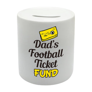 BS013 Dad's Football Ticket Fund Novelty Gift Printed Ceramic Piggy Bank Money Saving Box