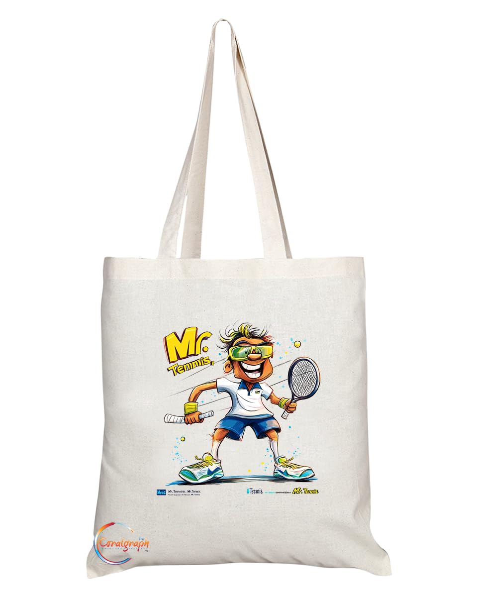 Natural Reusable Shopping Souvenir Tote Bag Featuring Popular Sports Designs from Around the World (Tennis)
