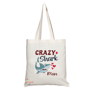 TB1254 Crazy Shark Man Novelty Present Gift Printed Eco-Friendly Stylish Long Handled Tote Shoulder Bag