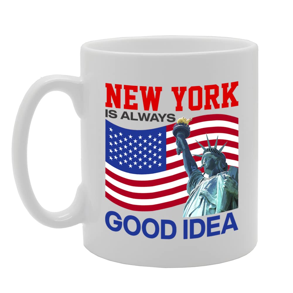 New York Themed  Selection - Various New York And Usa Landmarks   Ceramic Coffee & Tea Cup (11 Oz, Usa Flag Mg5632) - Funny Printed Coffee Mug - Great Gift Idea