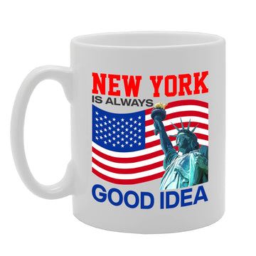 New York Themed  Selection - Various New York And Usa Landmarks   Ceramic Coffee & Tea Cup (11 Oz, Usa Flag Mg5632) - Funny Printed Coffee Mug - Great Gift Idea