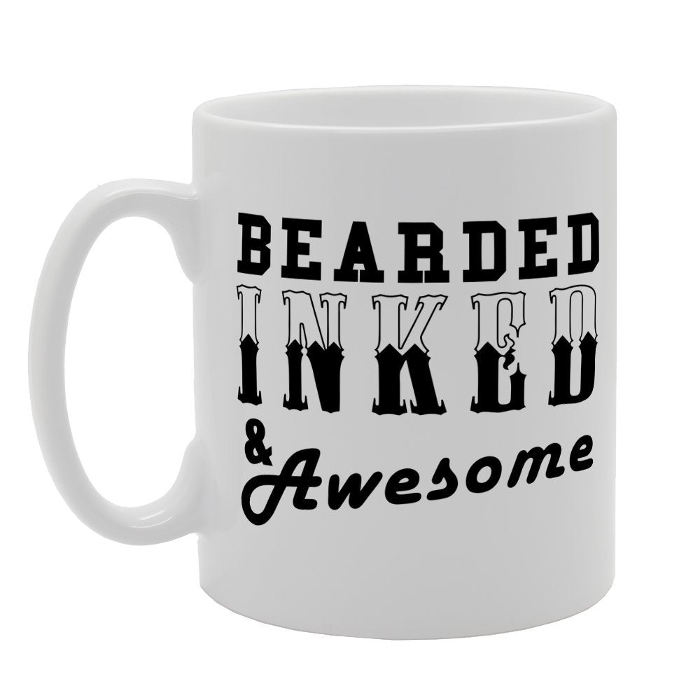 Bearded Inked & Awesome   Printed Tea Coffee Ceramic  Mg1254 - Funny Printed Coffee Mug - Great Gift Idea