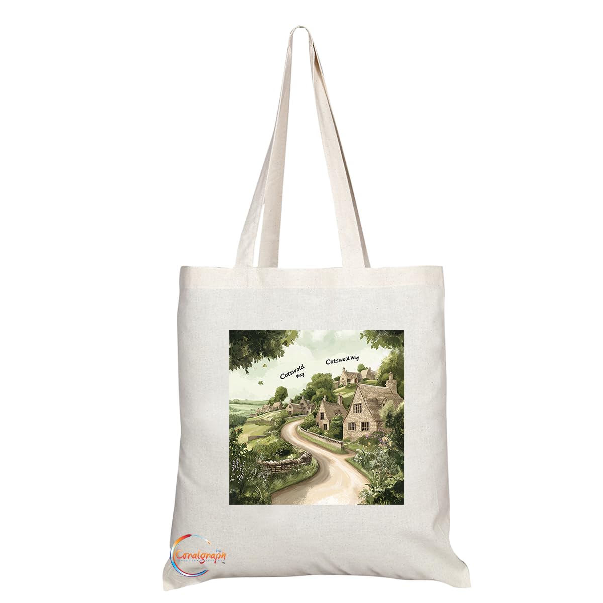 Natural Reusable Shopping Souvenir Tote Bag Featuring Cities and Landmarks in United Kingdom (Cotswold Way)