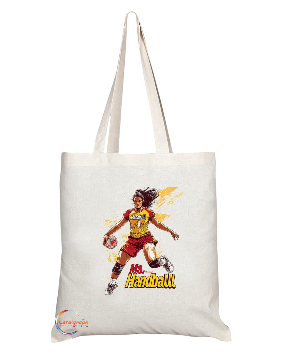 Natural Reusable Shopping Souvenir Tote Bag Featuring Popular Sports Designs from Around the World (Handball)