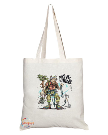 TB1962 Mr Climber Souvenir Tote Bag - Depicting a Brave Climber Conquering Heights - Memory Keepsake for Rock Climbing Enthusiasts - Mr Climber Memorabilia