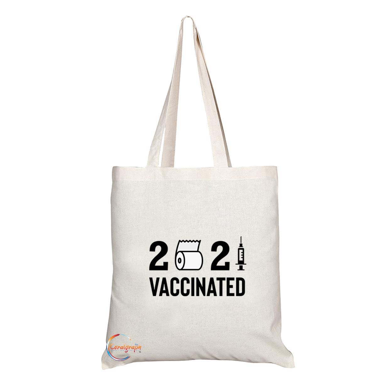 TB720 2021 Vaccinated Novelty Present Gift Printed Eco-Friendly Stylish Long Handled Tote Shoulder Bag