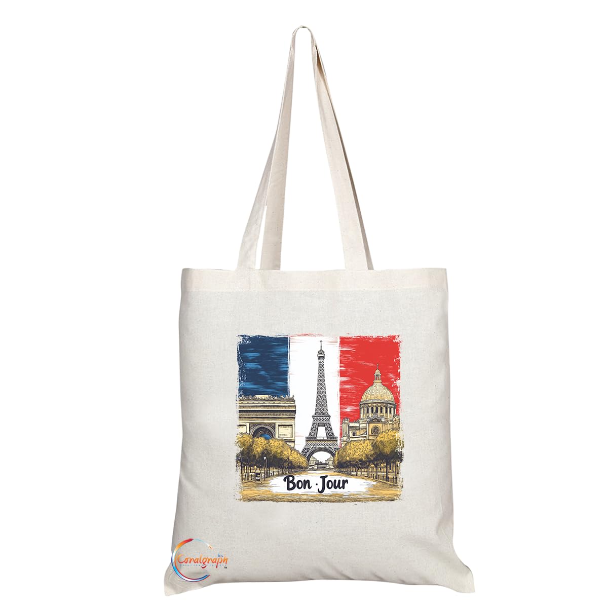 TB2040 - Natural Reusable Shopping Souvenir Tote Bag Featuring Paris (Design 4)