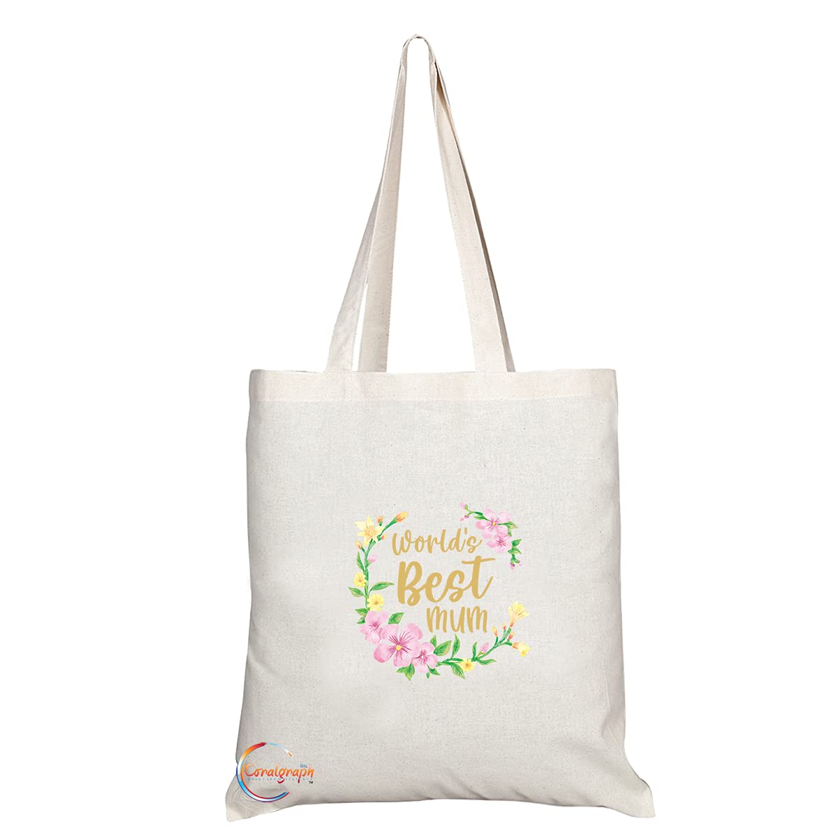 TB1409 World Best Mum Novelty Present Gift Printed Eco-Friendly Stylish Long Handled Tote Shoulder Bag