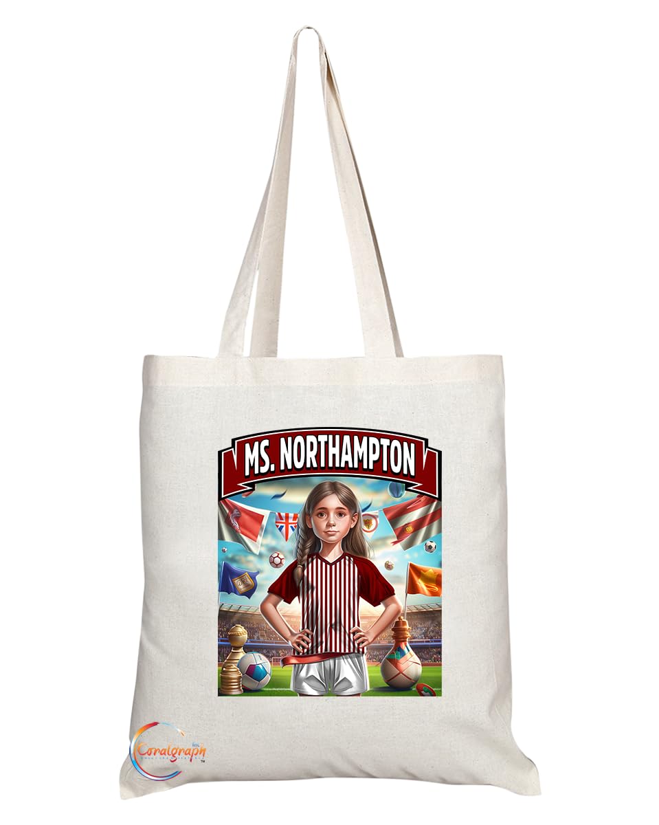 TB1658 Ms Northampton Footie Fan Lady Girl Tote Bag - Eco-Friendly, Stylish, Long Handled, Perfect Novelty Gift by