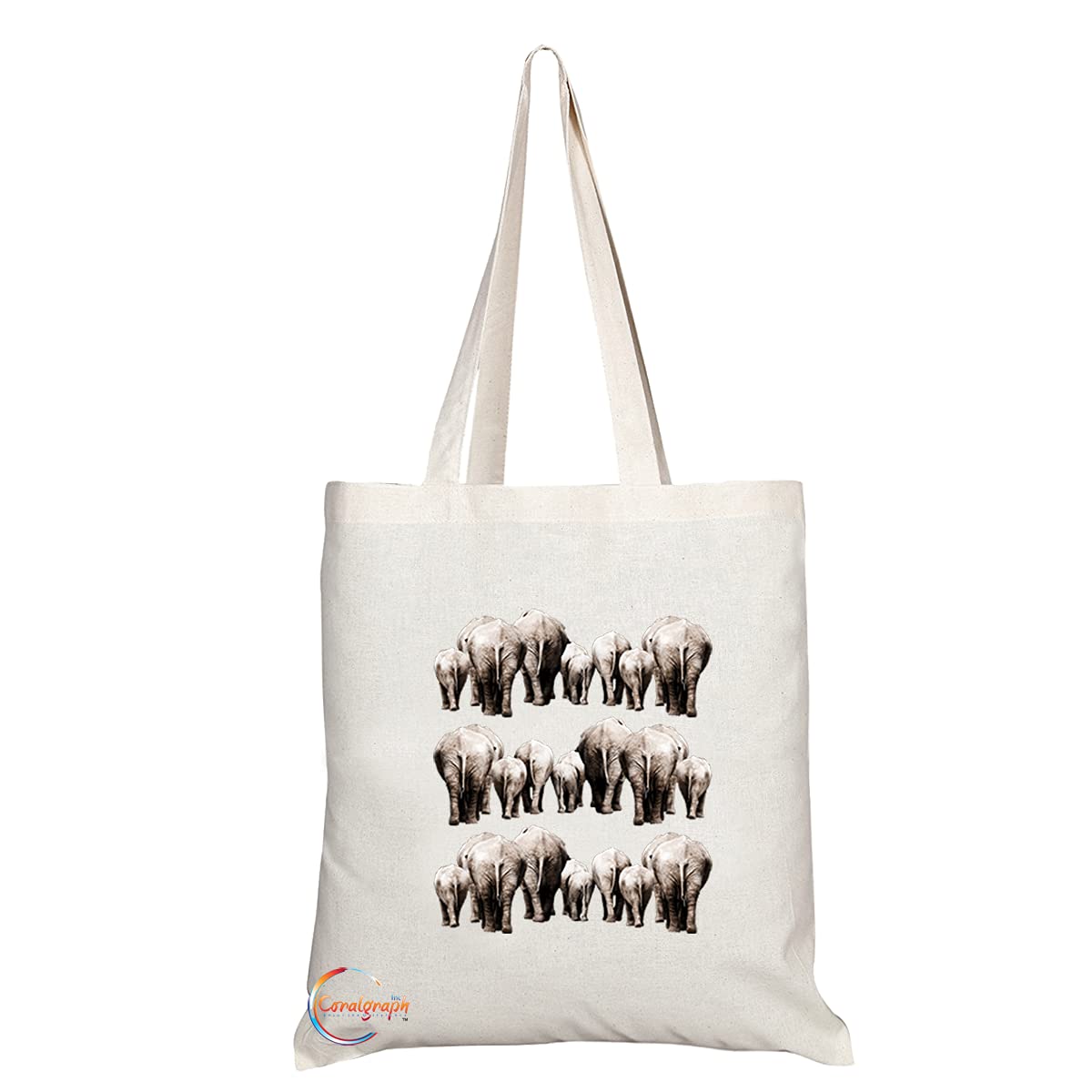TB1249 Elephants Novelty Present Gift Printed Eco-Friendly Stylish Long Handled Tote Shoulder Bag