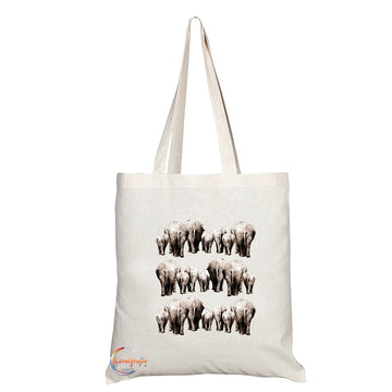 TB1249 Elephants Novelty Present Gift Printed Eco-Friendly Stylish Long Handled Tote Shoulder Bag