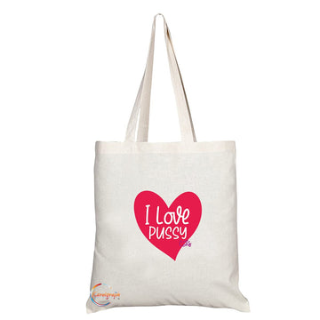 TB1356 I Love Pussy Cats Tea Novelty Present Gift Printed Eco-Friendly Stylish Long Handled Tote Shoulder Bag