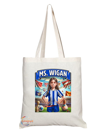 TB1655 Ms Wigan Footie Fan Lady Girl Tote Bag - Eco-Friendly, Stylish, Long Handled, Perfect Novelty Gift by