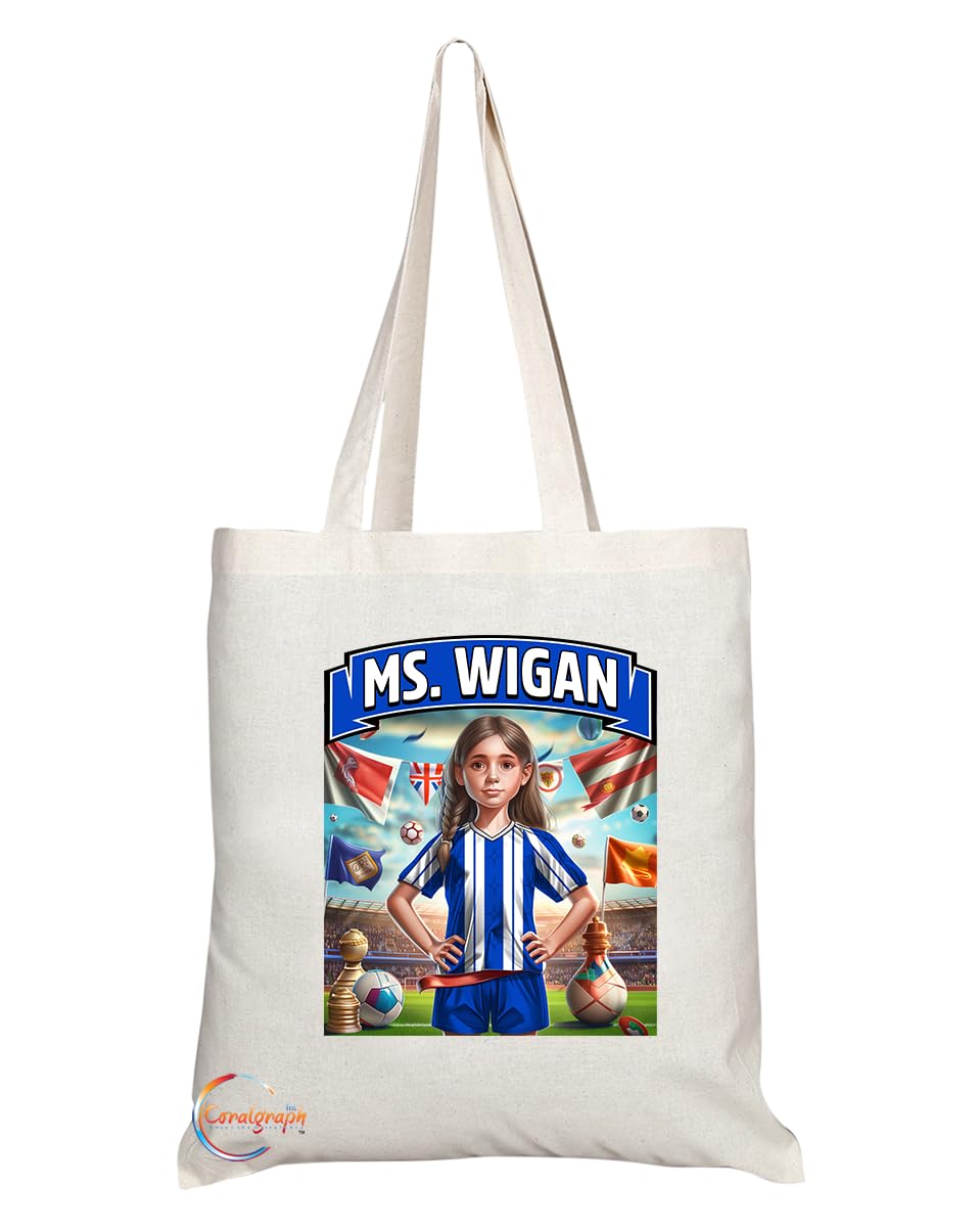 TB1655 Ms Wigan Footie Fan Lady Girl Tote Bag - Eco-Friendly, Stylish, Long Handled, Perfect Novelty Gift by