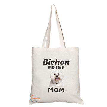 TB591 Bichon FRISE MOM Novelty Present Gift Printed Eco-Friendly Stylish Long Handled Tote Shoulder Bag