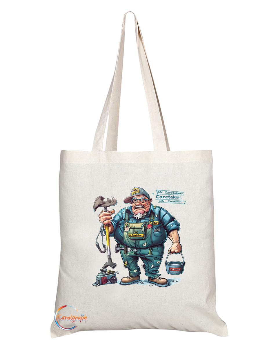 TB1827 Mr Caretaker Tote Bag - Gift for School Caretakers, Facility Managers, Maintenance Workers - Durable, Stylish, Eco-Friendly, Reusable, Spacious, and Lightweight