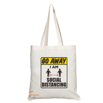 TB1231 Go Away I am Social Distancing Novelty Present Gift Printed Eco-Friendly Stylish Long Handled Tote Shoulder Bag