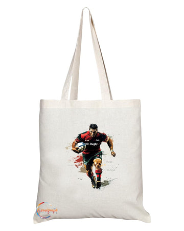 Natural Reusable Shopping Souvenir Tote Bag Featuring Popular Sports Designs from Around the World (Rugby)