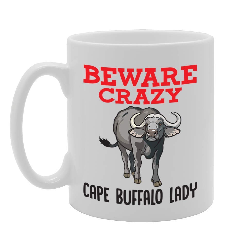 Beware Crazy Cape Buffalo Lady   Printed Tea Coffee Ceramic  Mg4346 - Funny Printed Coffee Mug - Great Gift Idea