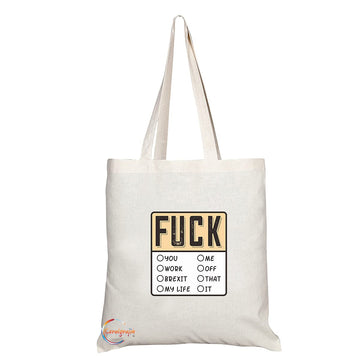 TB1336 F**K. Work, Me, You, Brexit, That, My Life, It Tea Novelty Present Gift Printed Eco-Friendly Stylish Long Handled Tote Shoulder Bag