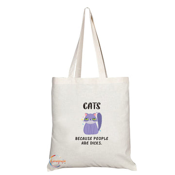 TB1303 Cats because People are D**ks Tea Novelty Present Gift Printed Eco-Friendly Stylish Long Handled Tote Shoulder Bag