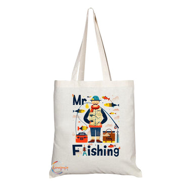 TB1701 Mr Fishing Tote Bag - Ideal for Fishermen, Fishing Enthusiasts, Anglers, Fishing Lovers - Sustainable, Stylish, Long Handled, Durable and Reusable