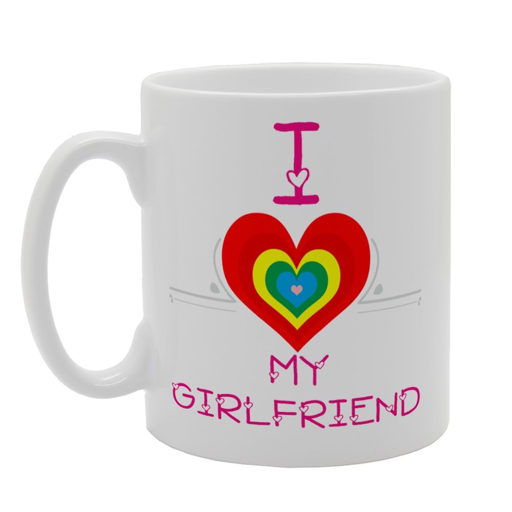 I Love My Girlfriend Centered Rainbow Heart   Printed Tea Coffee Ceramic  Mg4048 - Funny Printed Coffee Mug - Great Gift Idea