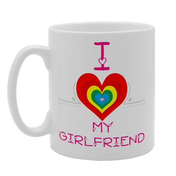 I Love My Girlfriend Centered Rainbow Heart   Printed Tea Coffee Ceramic  Mg4048 - Funny Printed Coffee Mug - Great Gift Idea