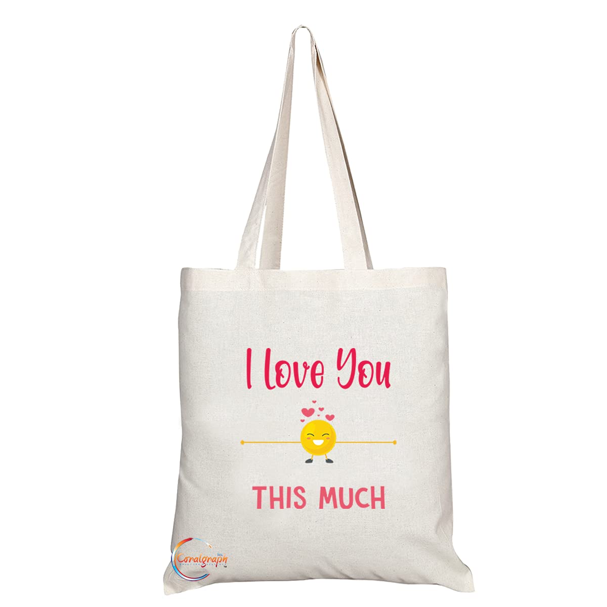 TB1205 I Love You this Much Novelty Present Gift Printed Eco-Friendly Stylish Long Handled Tote Shoulder Bag
