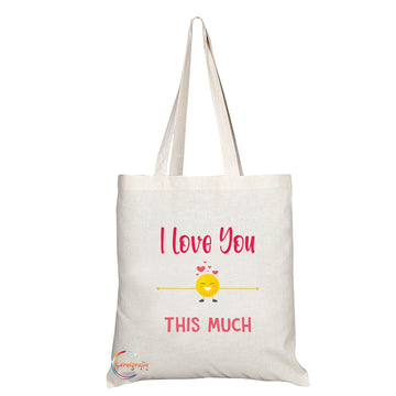 TB1205 I Love You this Much Novelty Present Gift Printed Eco-Friendly Stylish Long Handled Tote Shoulder Bag