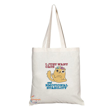TB1318 I Just Want Cats and Emotional Stability Tea Novelty Present Gift Printed Eco-Friendly Stylish Long Handled Tote Shoulder Bag
