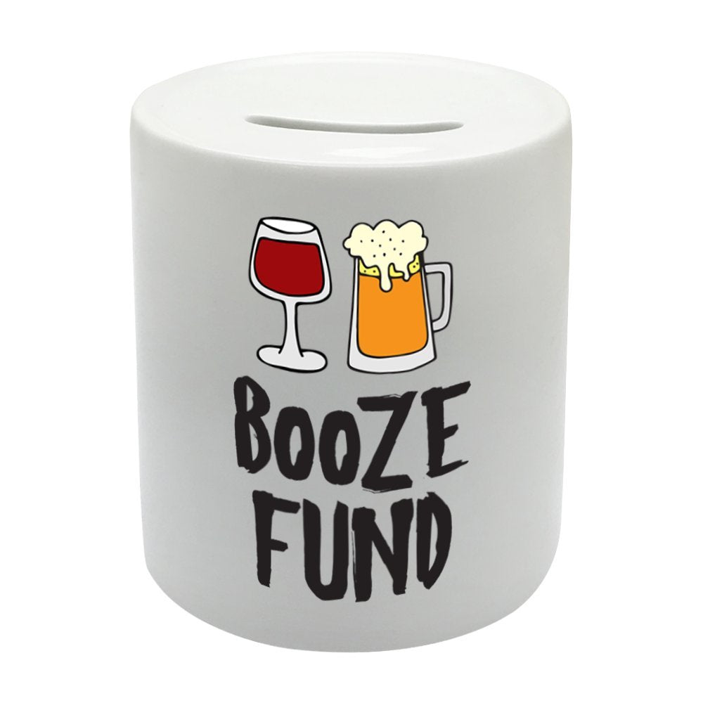 BS008 BooZe FUND Novelty Gift Printed Ceramic Piggy Bank Money Saving Box