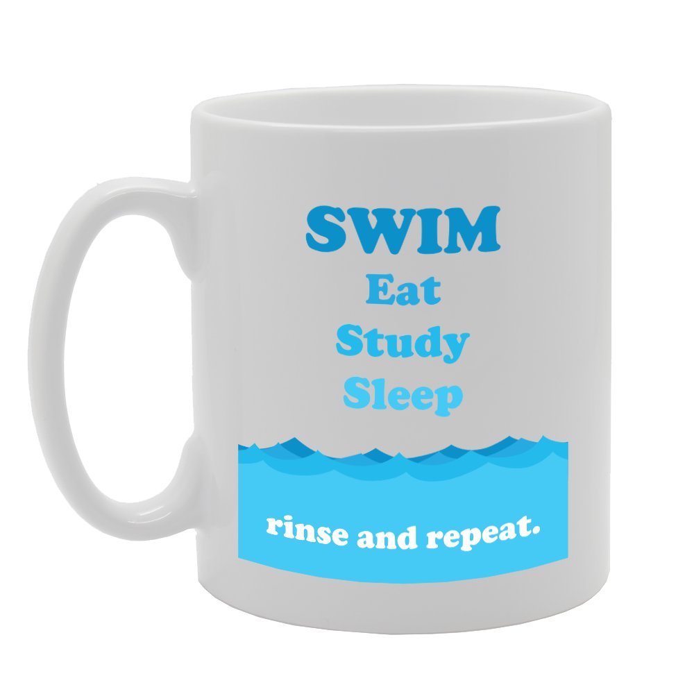 Swim Eat Study Sleep Rinse And Repeat   Printed Tea Coffee Ceramic  Mg3016 - Funny Printed Coffee Mug - Great Gift Idea
