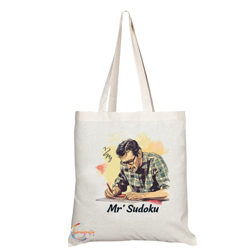 TB1780 Mr Sudoku Tote Bag - Great for Sudoku Lovers, Puzzle Enthusiasts, Brain Teaser Fans - Sustainable, Stylish, Long Handled, Durable and Reusable