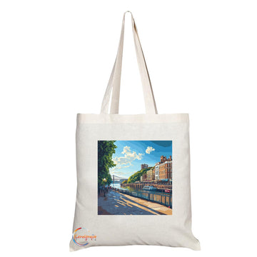Natural Reusable Shopping Souvenir Tote Bag Featuring Cities and Landmarks in United Kingdom (Bristol)