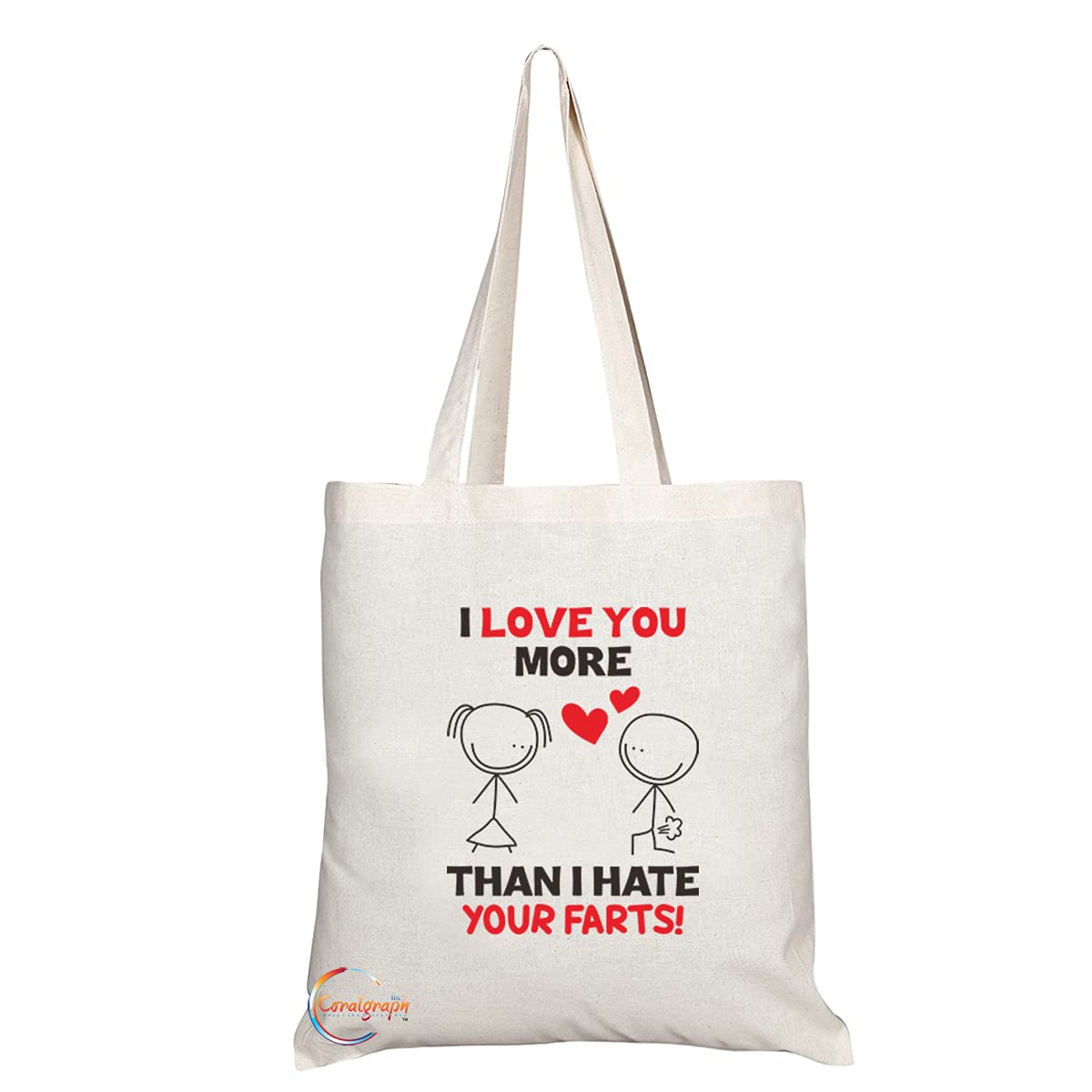 TB1286 Love You More than I hate your Farts Novelty Present Gift Printed Eco-Friendly Stylish Long Handled Tote Shoulder Bag