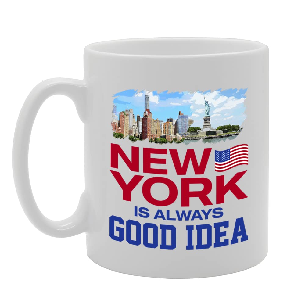 New York Themed  Selection - Various New York And Usa Landmarks   Ceramic Coffee & Tea Cup (11Oz, New York Good Idea Mg5633) - Funny Printed Coffee Mug - Great Gift Idea