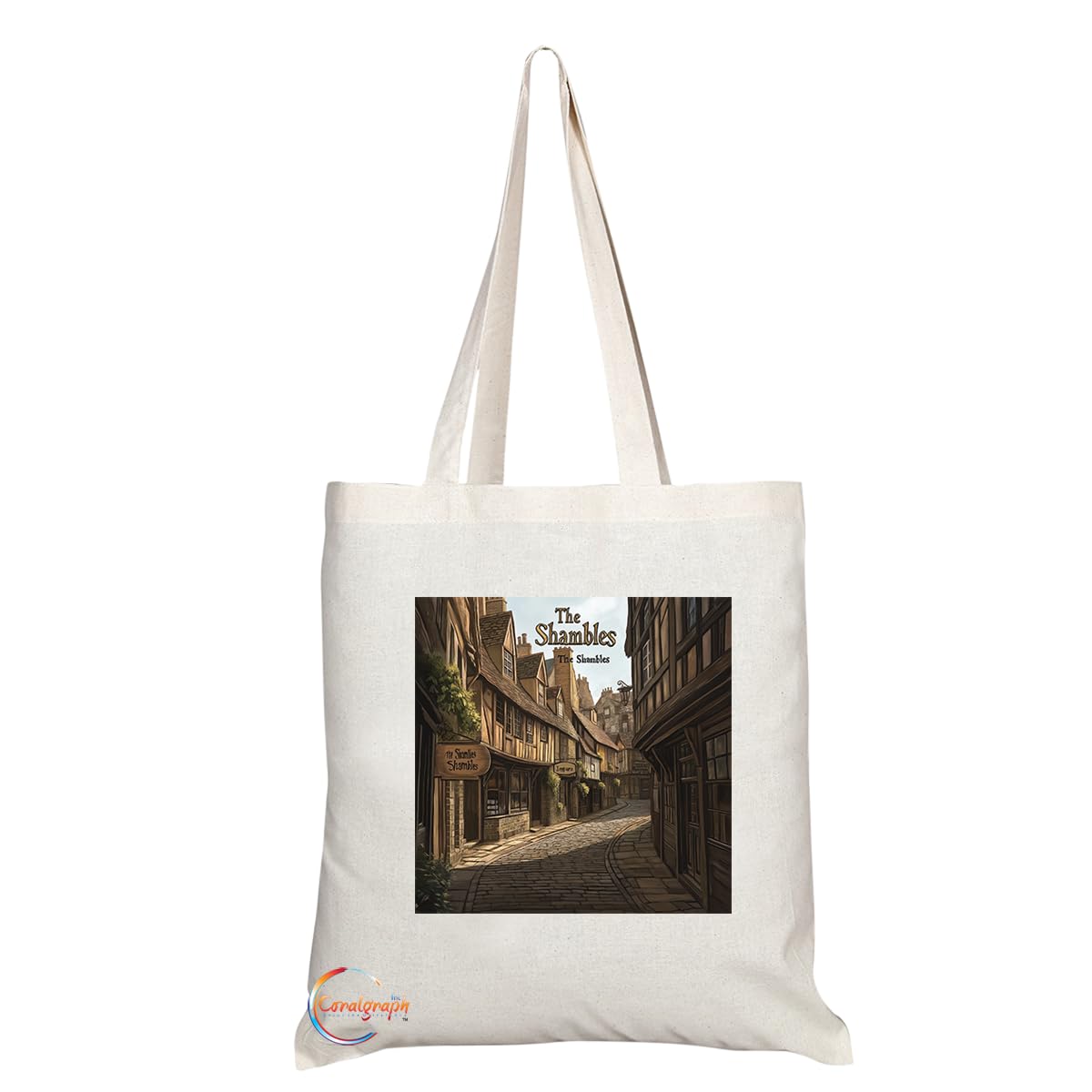 Natural Reusable Shopping Souvenir Tote Bag Featuring Cities and Landmarks in United Kingdom (The Shambles)