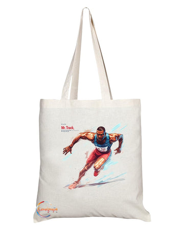 Natural Reusable Shopping Souvenir Tote Bag Featuring Popular Sports Designs from Around the World (Track)