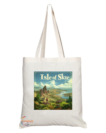 Natural Reusable Shopping Souvenir Tote Bag Featuring Cities and Landmarks in United Kingdom (Isle Of Skye)